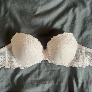 Pink Lace Strapless Bra